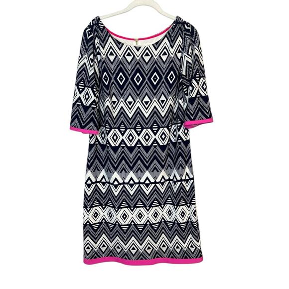 Eliza J Geometric Patterned Shift Dress Navy Pink sz 14 Cocktail Party Wedding - Picture 1 of 7